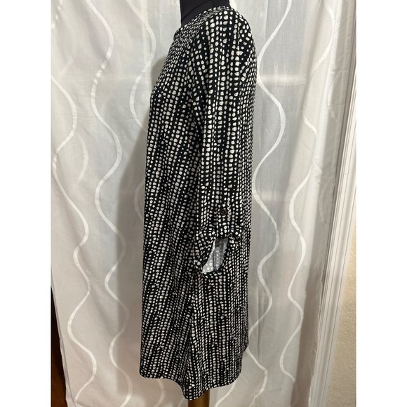 Apt. 9 Black & White Print Dress With Roll Tab Sleeves And Pockets, Size Medium - Picture 2 of 8